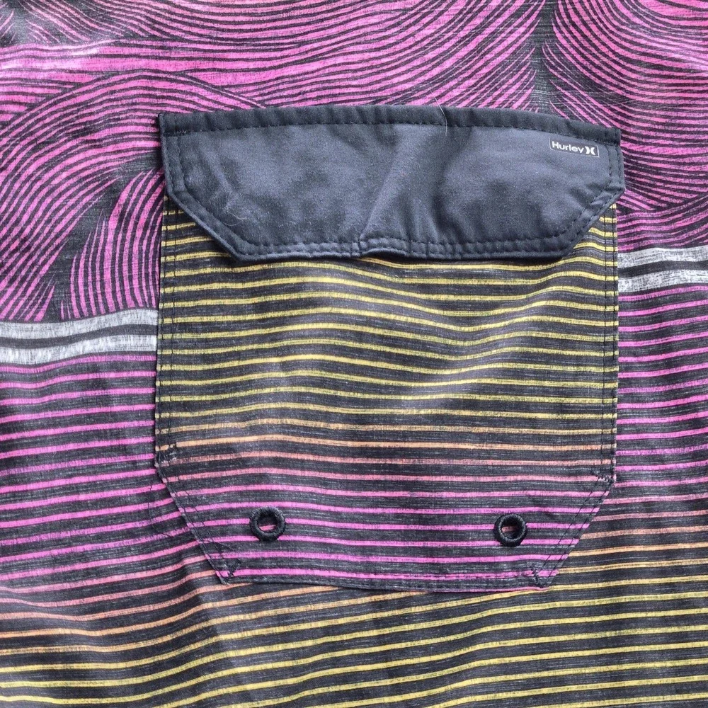 Hurley Men Shorts 33 Multicolor Swimwear Striped Board Shorts Button 8